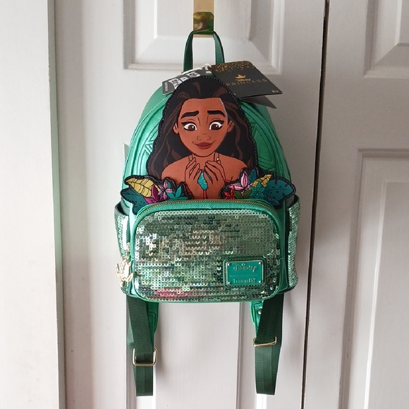 Disney Loungefly Moana Green Sequin Mini Backpack - Picture 1 of 16